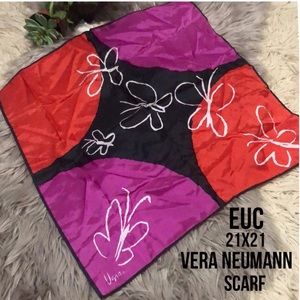 Vtg. Vera Neumann Scarf-Abstract Color Block Butterflies-21x21-Red/Purple/Black